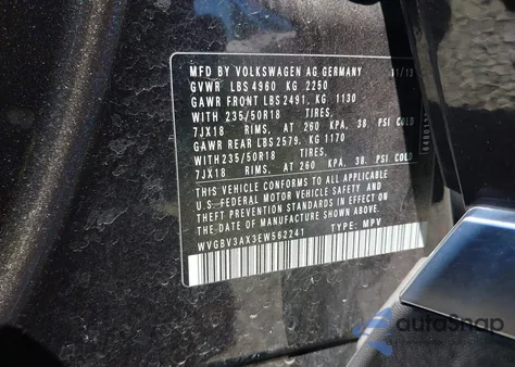 2014 Volkswagen Tiguan S/Se/Sel/R-Line z USA, uszkodzony, nr VIN WVGBV3AX3EW562241